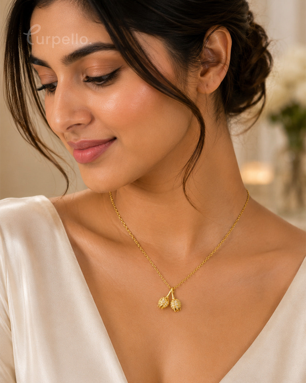 Purpello Twin Bloom Anti-Tarnish Pendant Chain