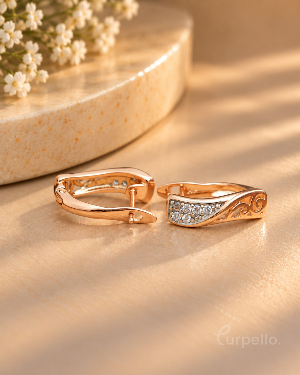 Purpello Rose Gold Crystal Wave Earring