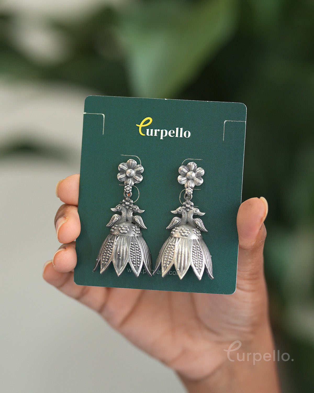 Mayuri Oxidised Silver Statement Jhumka Earrings