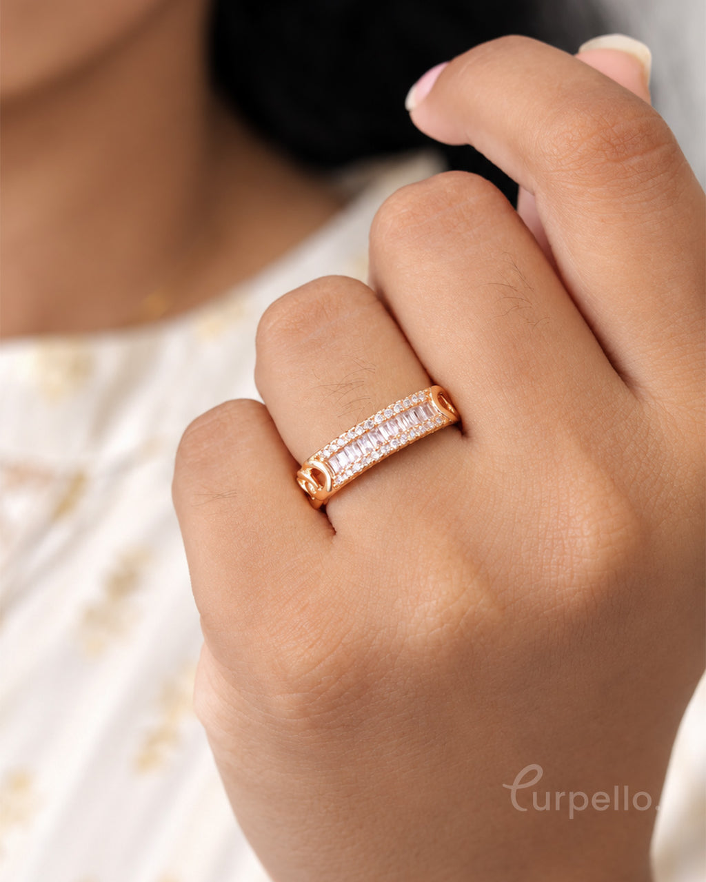 18K Gold Plated Baguette Stone Ring