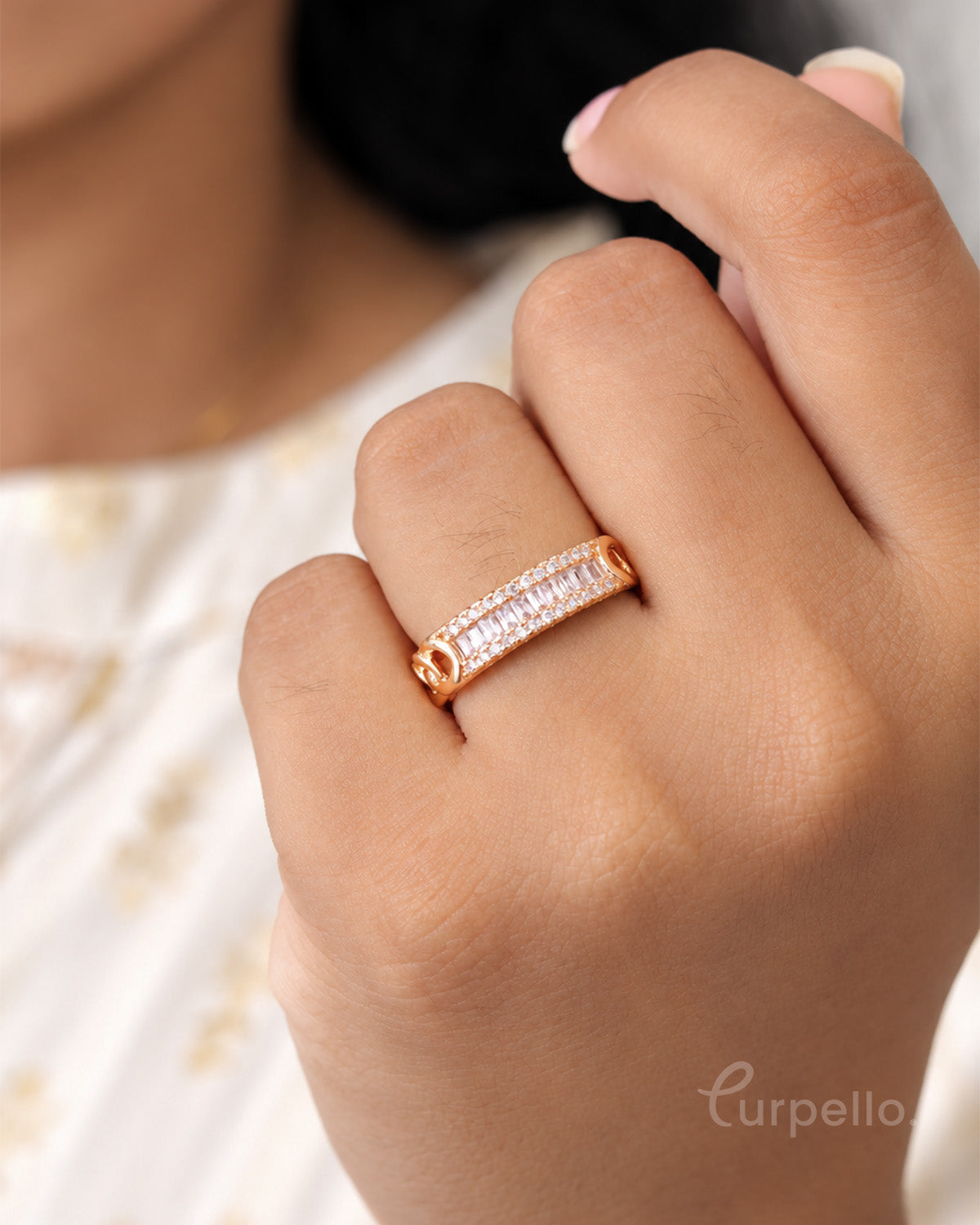 18K Gold Plated Baguette Stone Ring