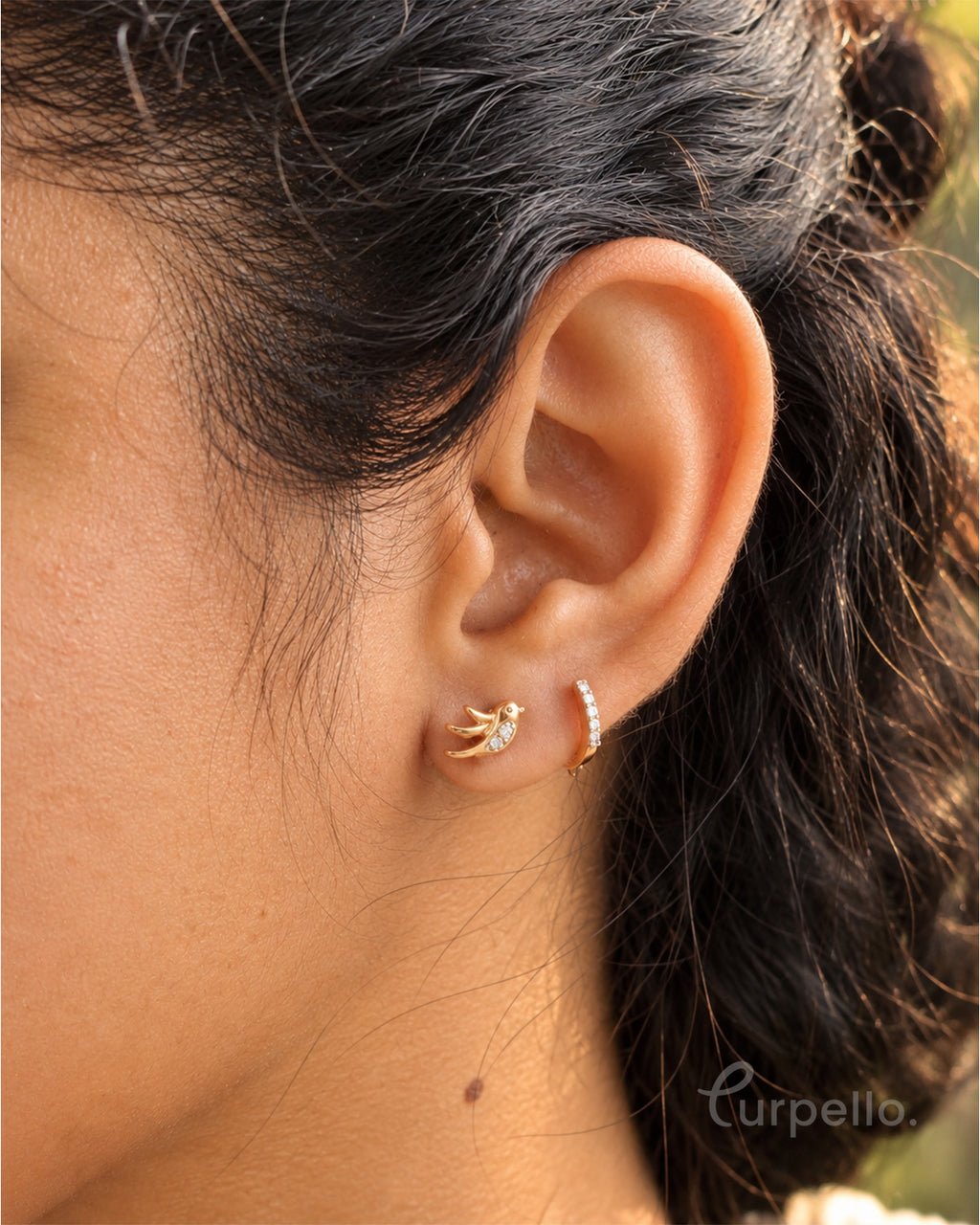 Golden Sparrow Crystal Stud Earrings