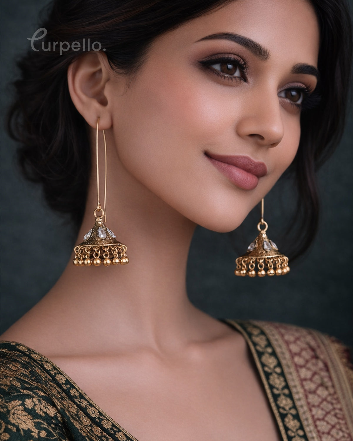 Purpello Classic Gold Jhumka Drop Earrings with Pearl Tassels