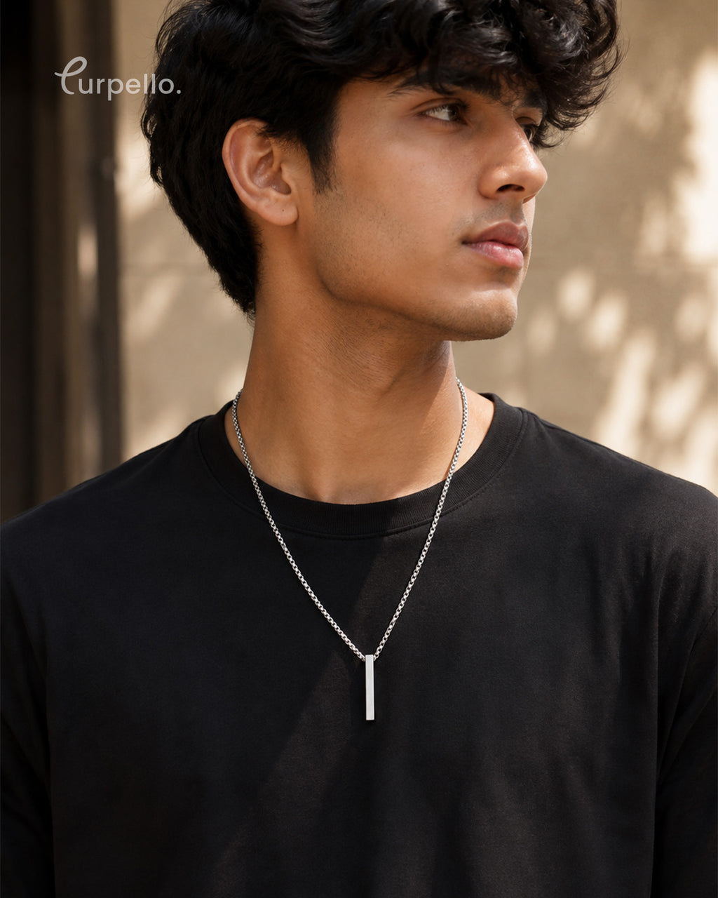 Purpello Men's Silver Bar Pendant Necklace
