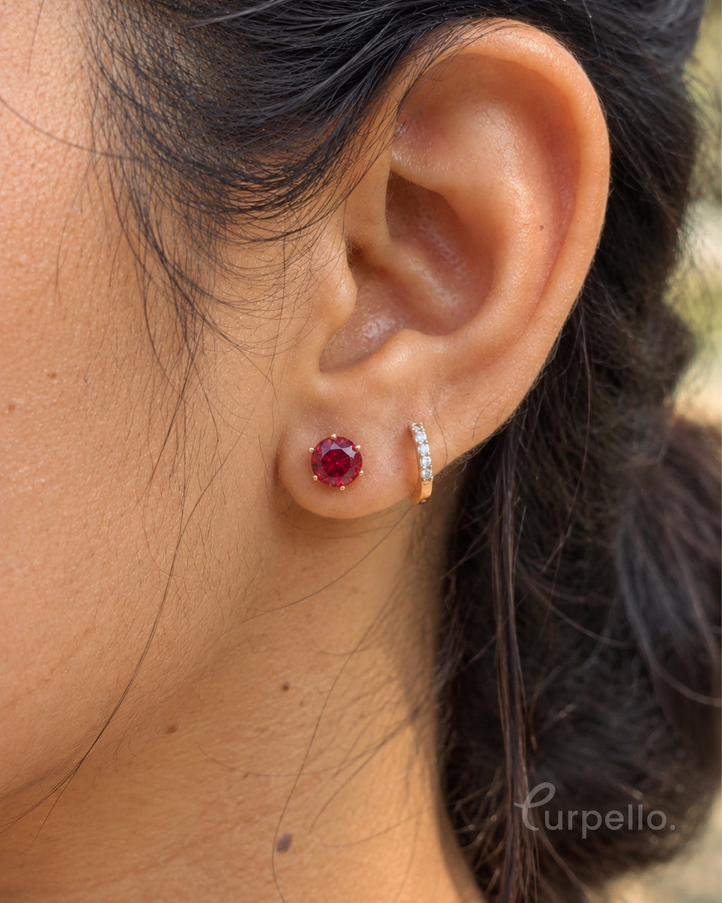 18K Gold-Plated Red Solitaire Stud Earrings