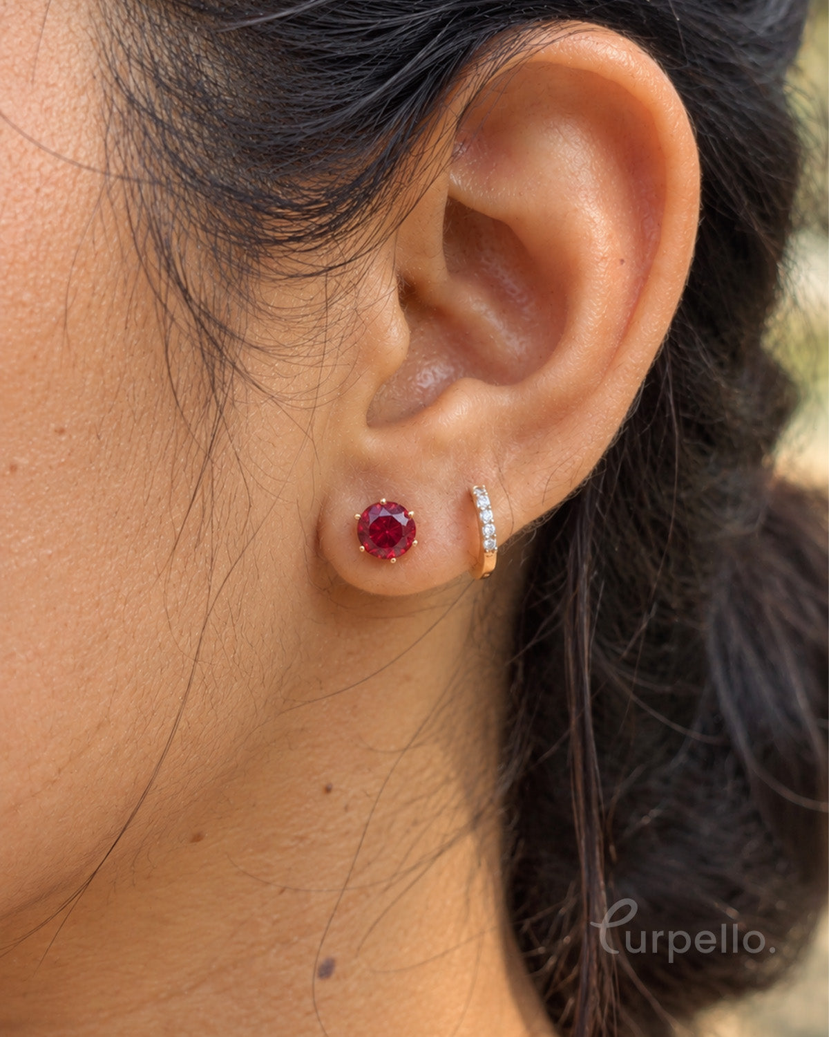 18K Gold-Plated Red Solitaire Stud Earrings