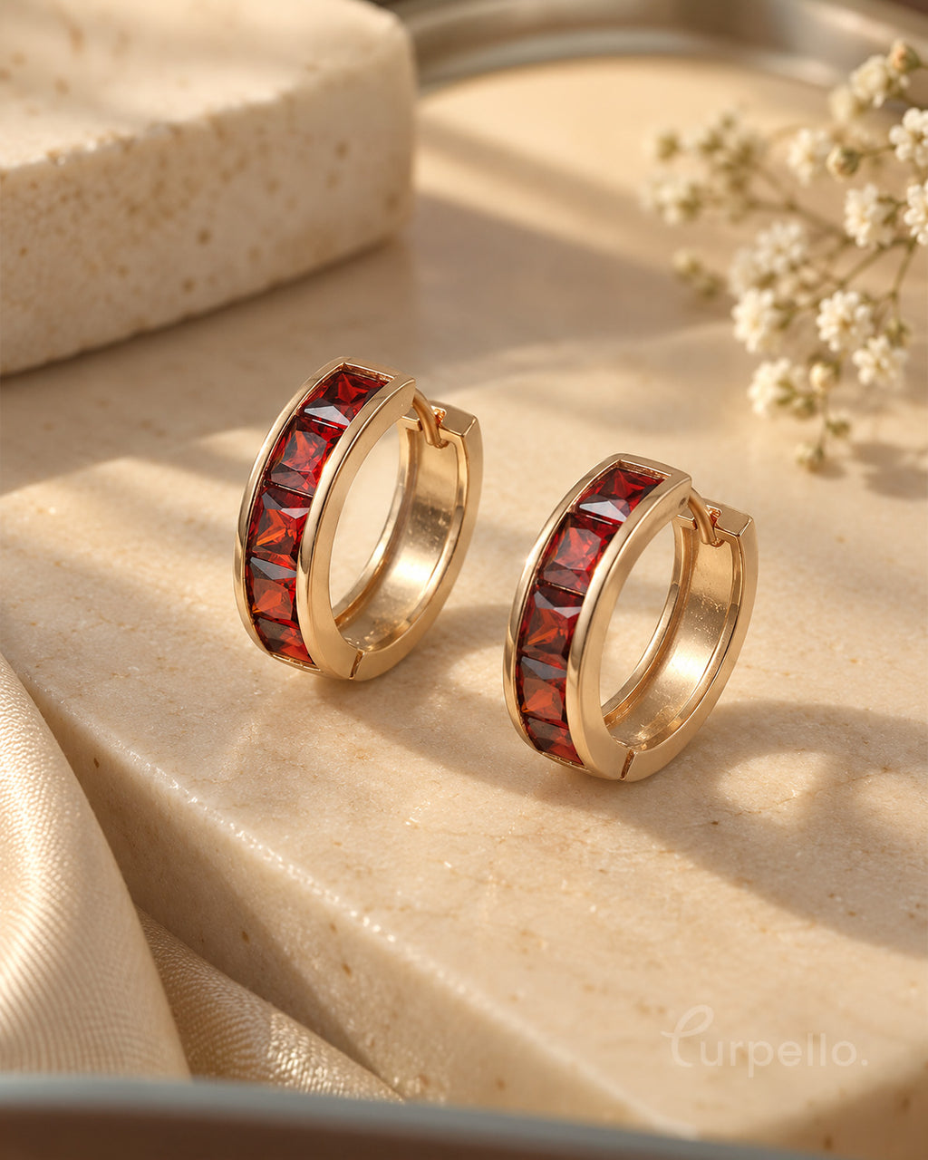 Crimson Spark 18K Gold-Plated Earrings
