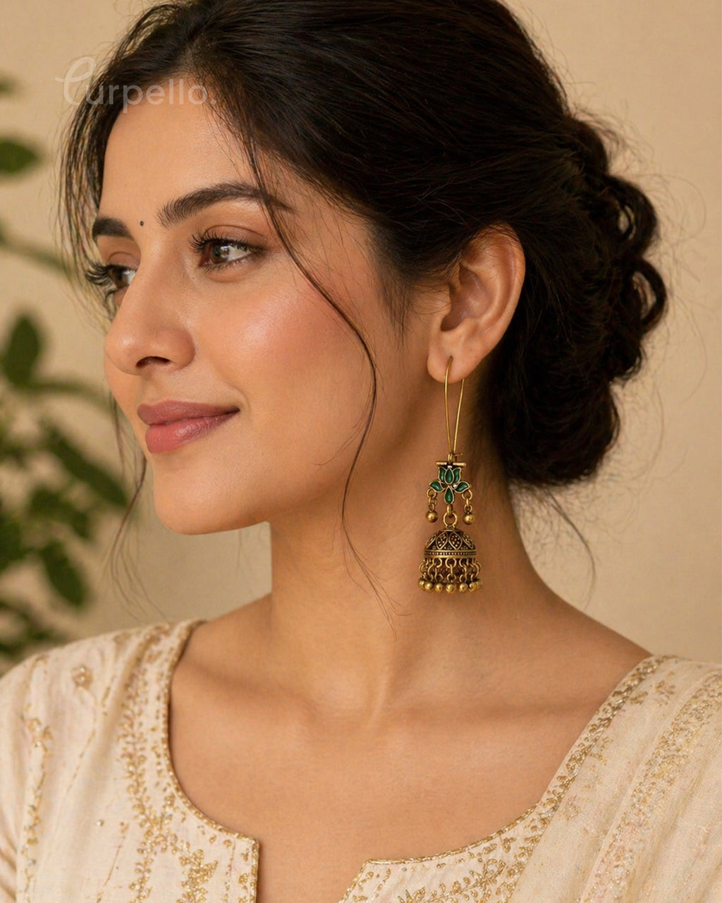Purpello Antique Gold Jhumka Earrings