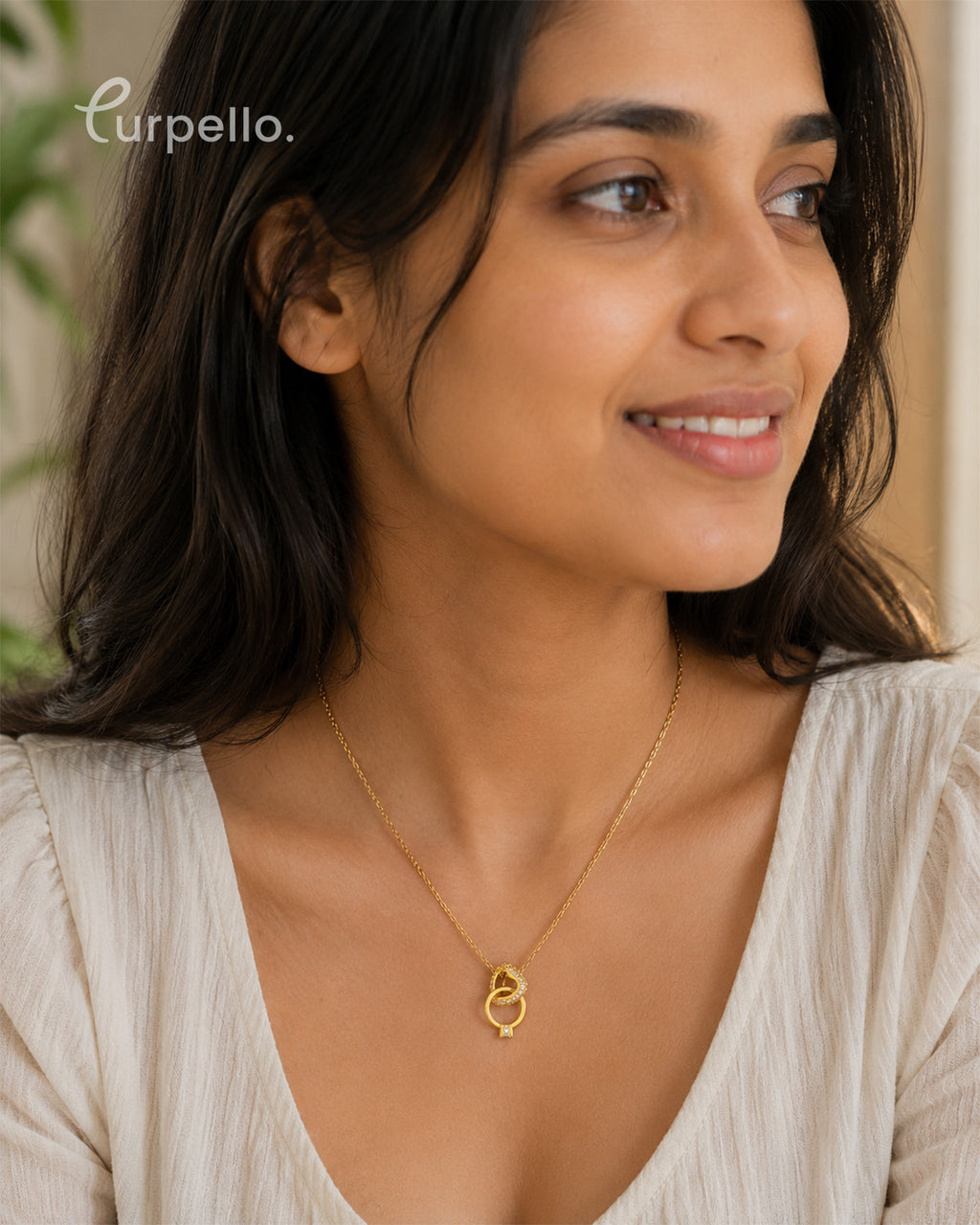 Purpello Interlocking Circle Crystal Gold-Tone Pendant Necklace