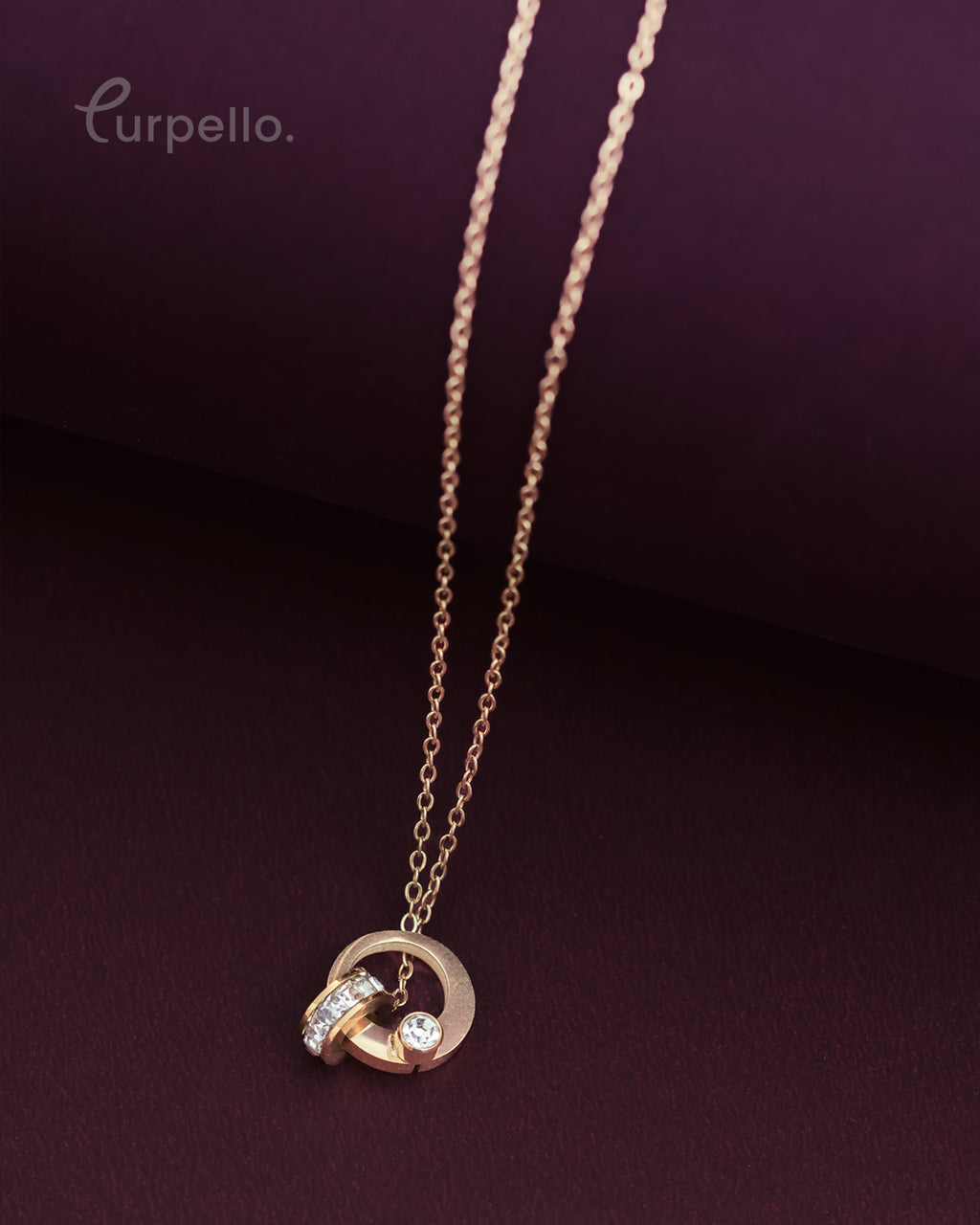 Purpello Crystal Circle Pendant Anti-Tarnish Chain
