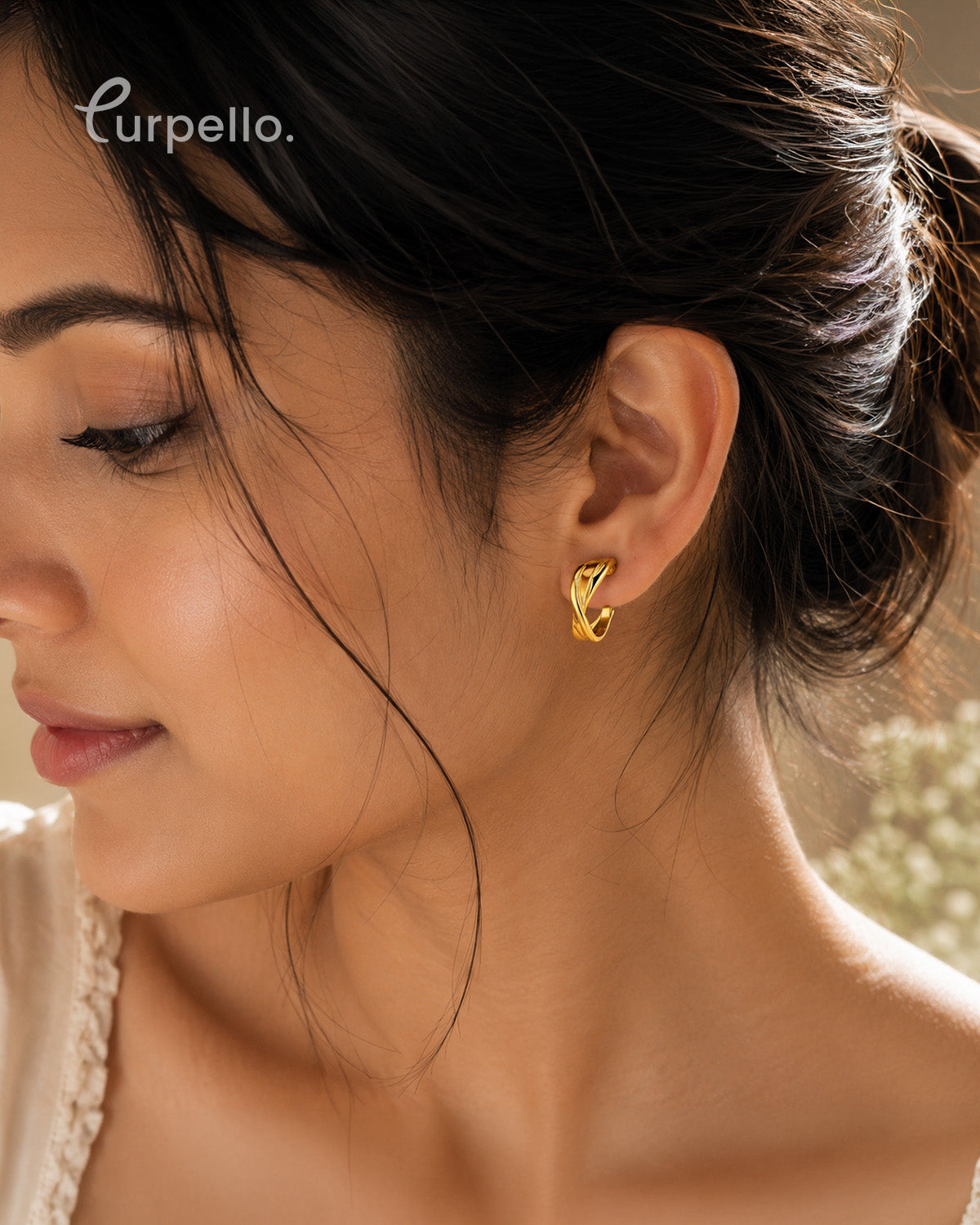 Purpello Twisted Gold Huggie Hoop Earrings