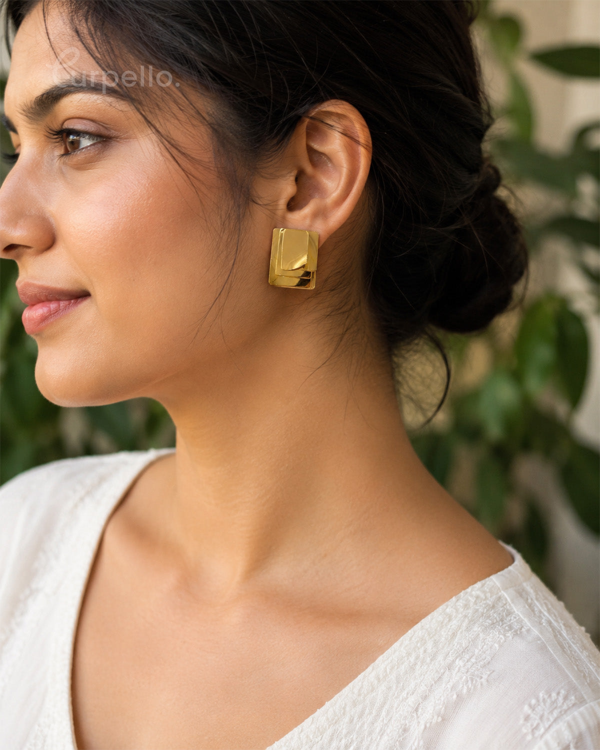 Purpello Luxe Geometric Gold Statement Stud Earrings