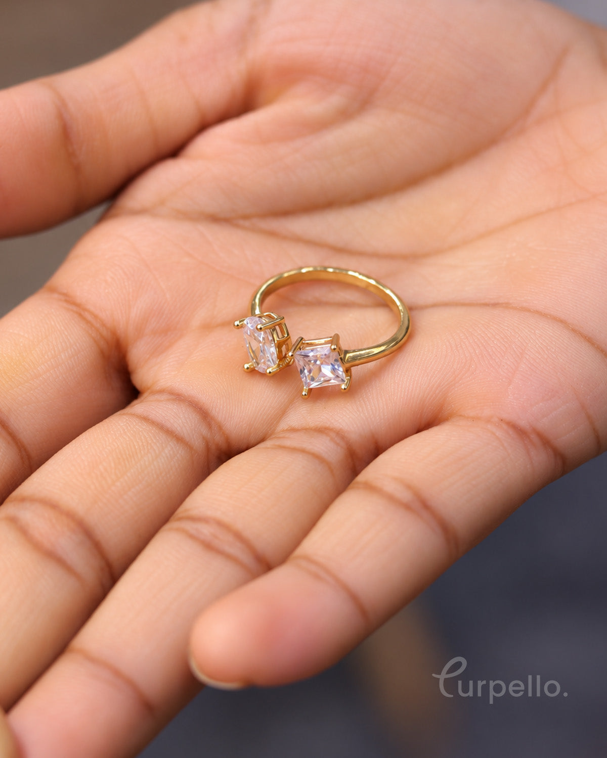 Dual Crystal Gold Ring -White