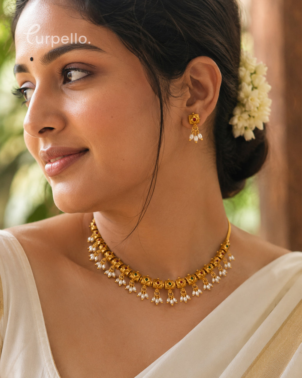 Traditional Temple Pearl Choker Set