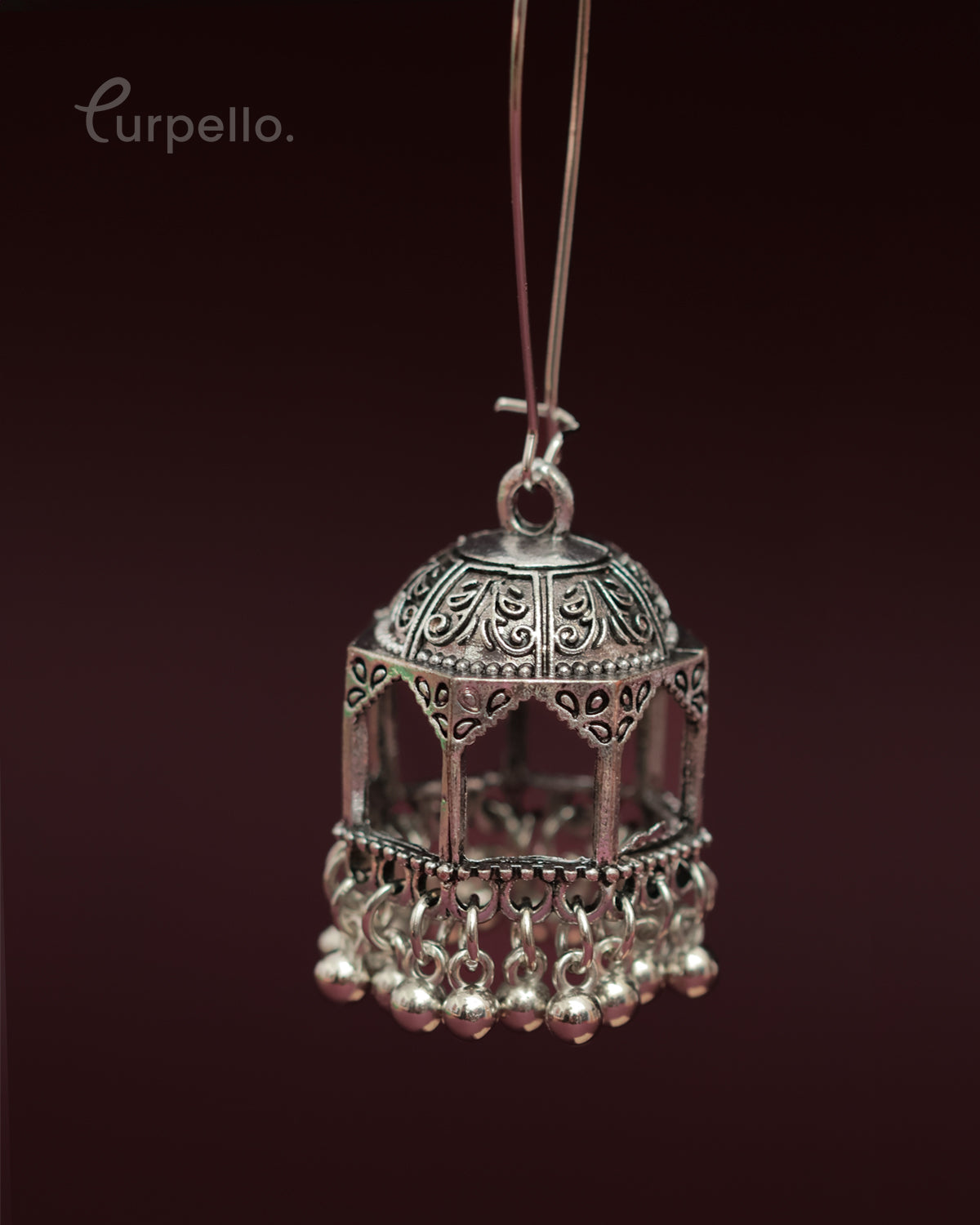 Purpello Silver Antique Dome Jhumka