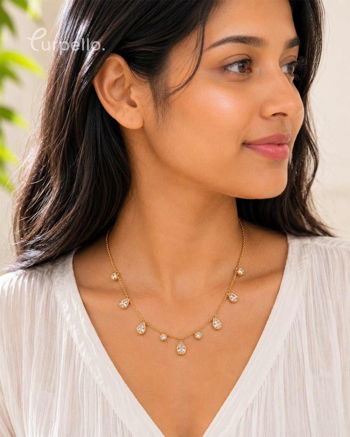 Purpello Crystal Drop Gold-Tone Charm Necklace