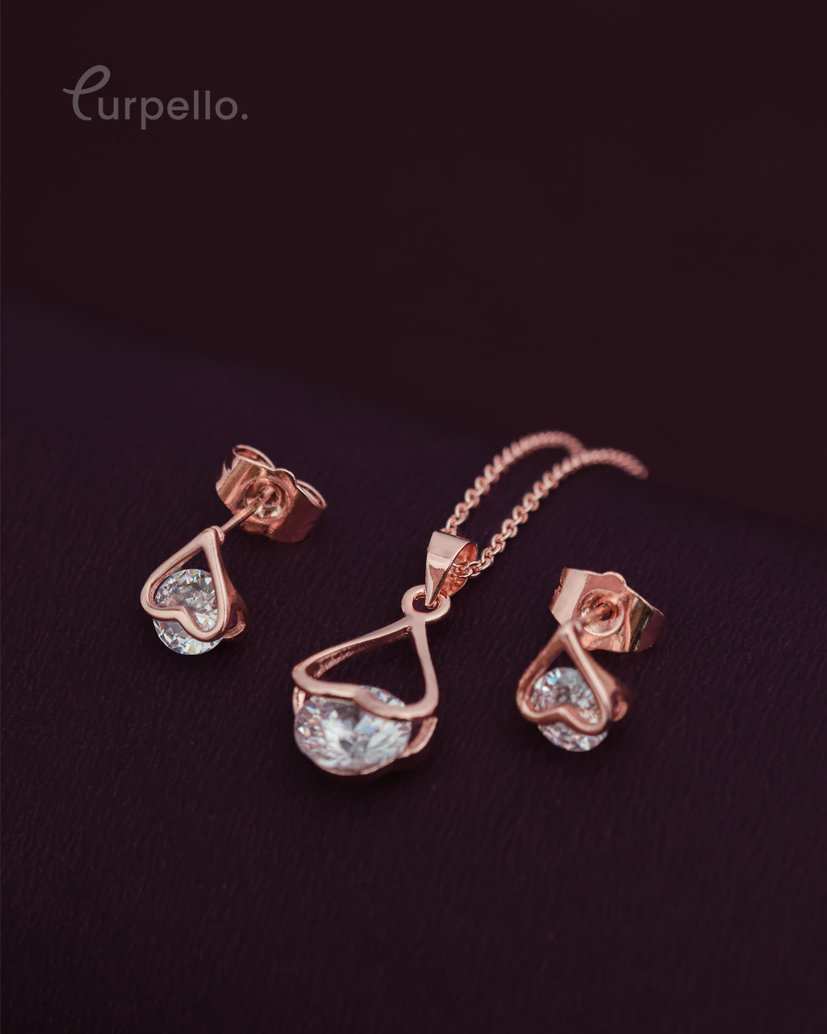 Purpello Rose Gold Heart Crystal Pendant Chain