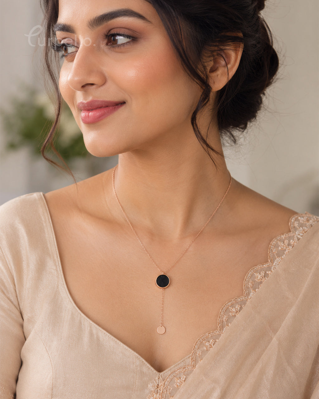 Purpello Rose Gold Black Charm Lariat Necklace