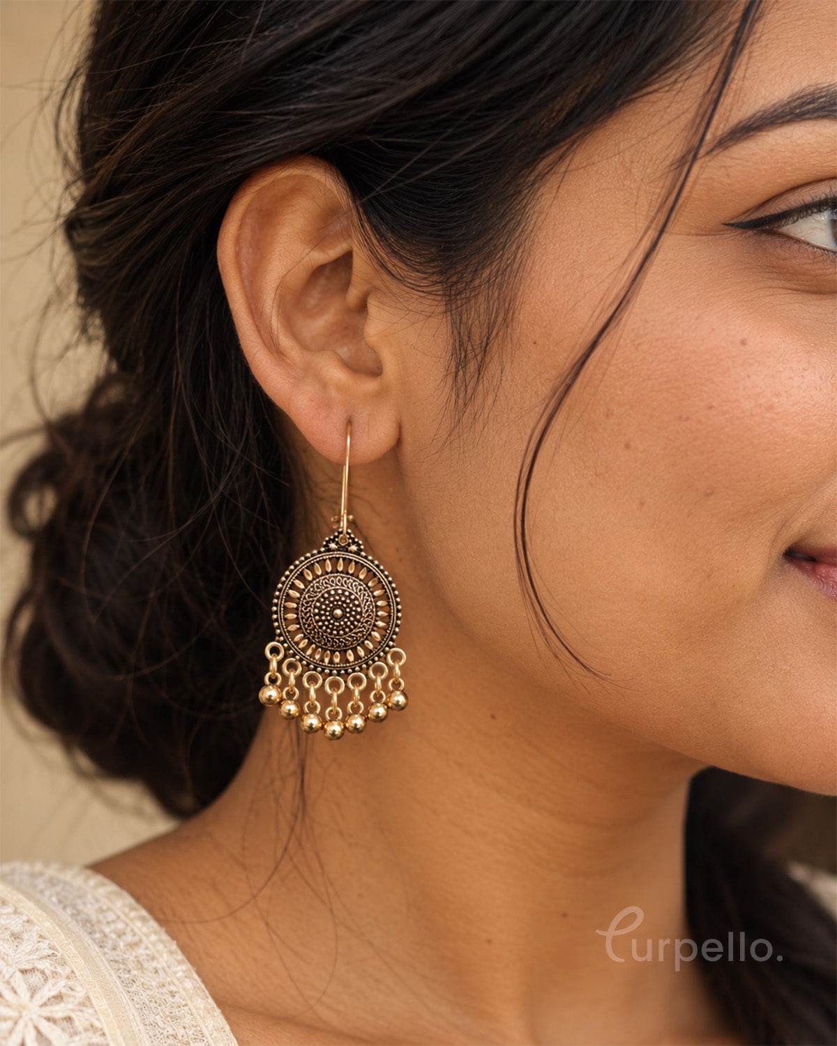 Mandira – Antique Gold Mandala Drop Earrings