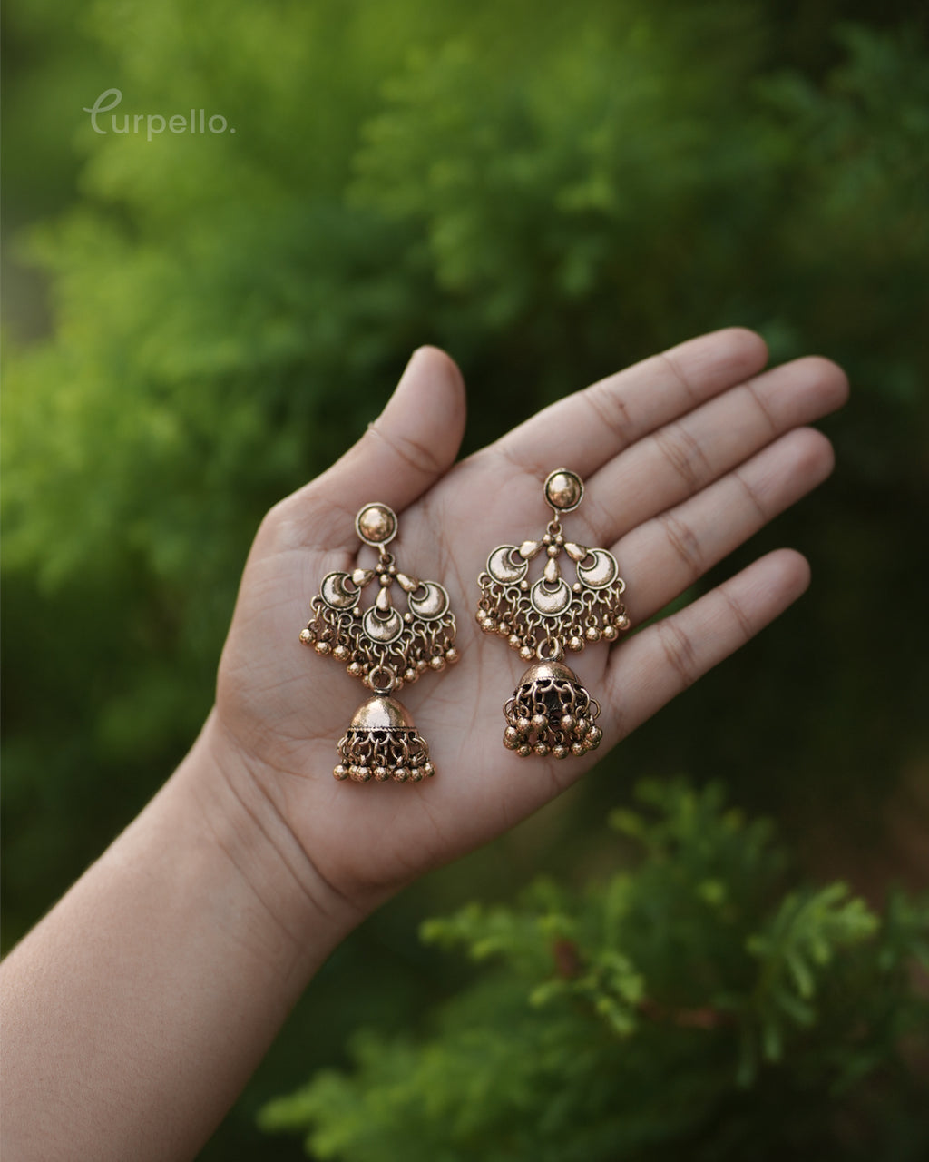 Gold Plated Chandbali Designed Antique Jhumki Earring
