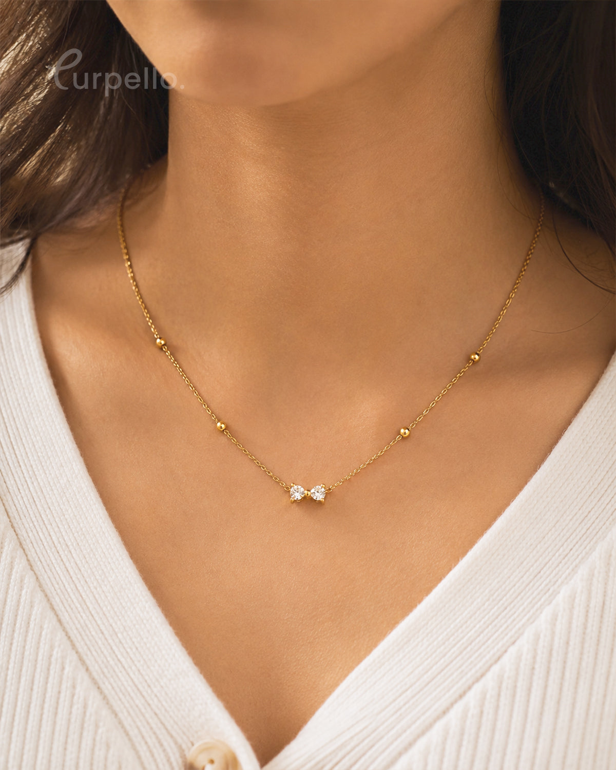 Elegant Double-Stone Gold Beaded Necklace