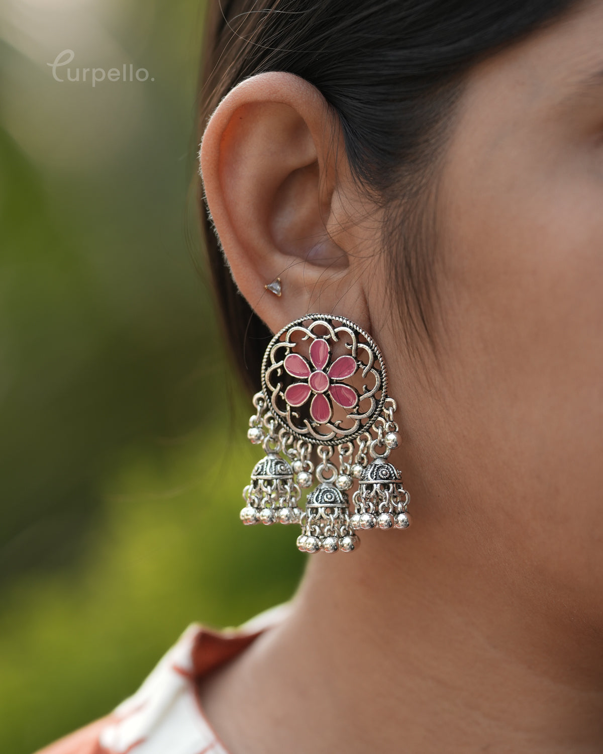 Purpello Floral Silver Jhumka Earrings