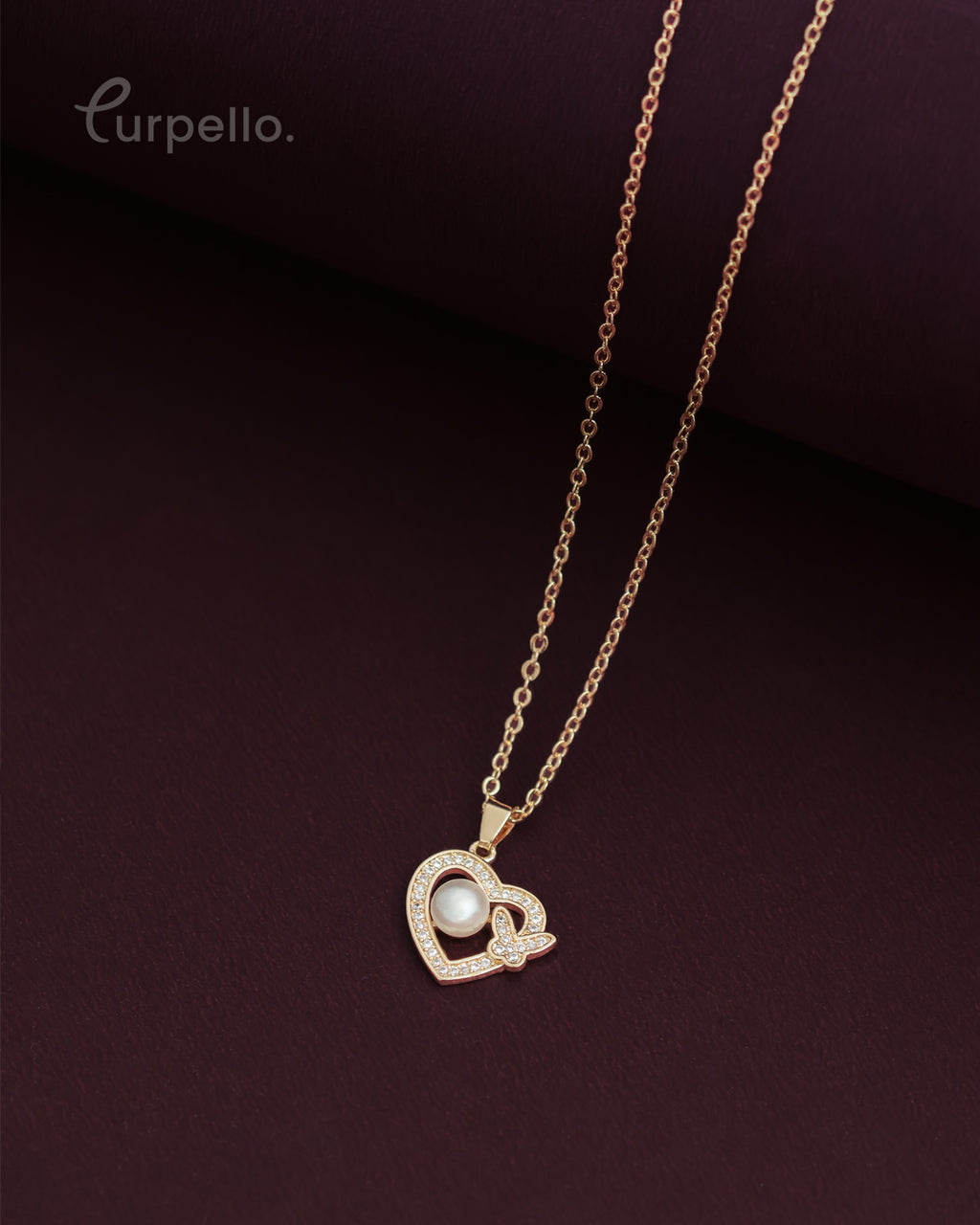 Purpello Gold Pearl Heart Pendant Chain