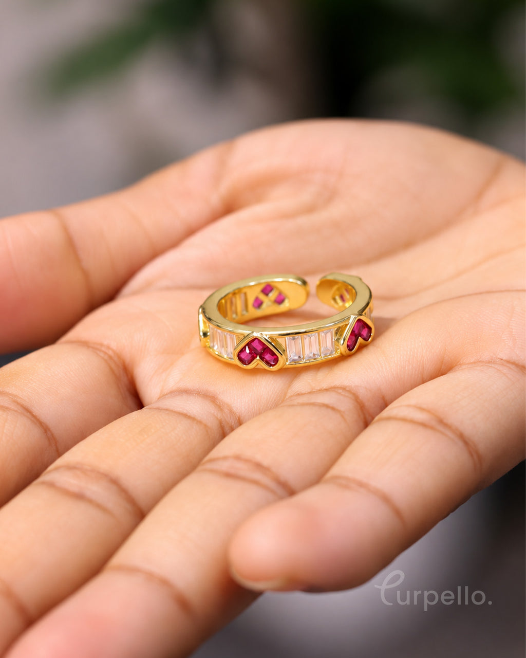 Ruby Heart Gold-Tone Adjustable Ring