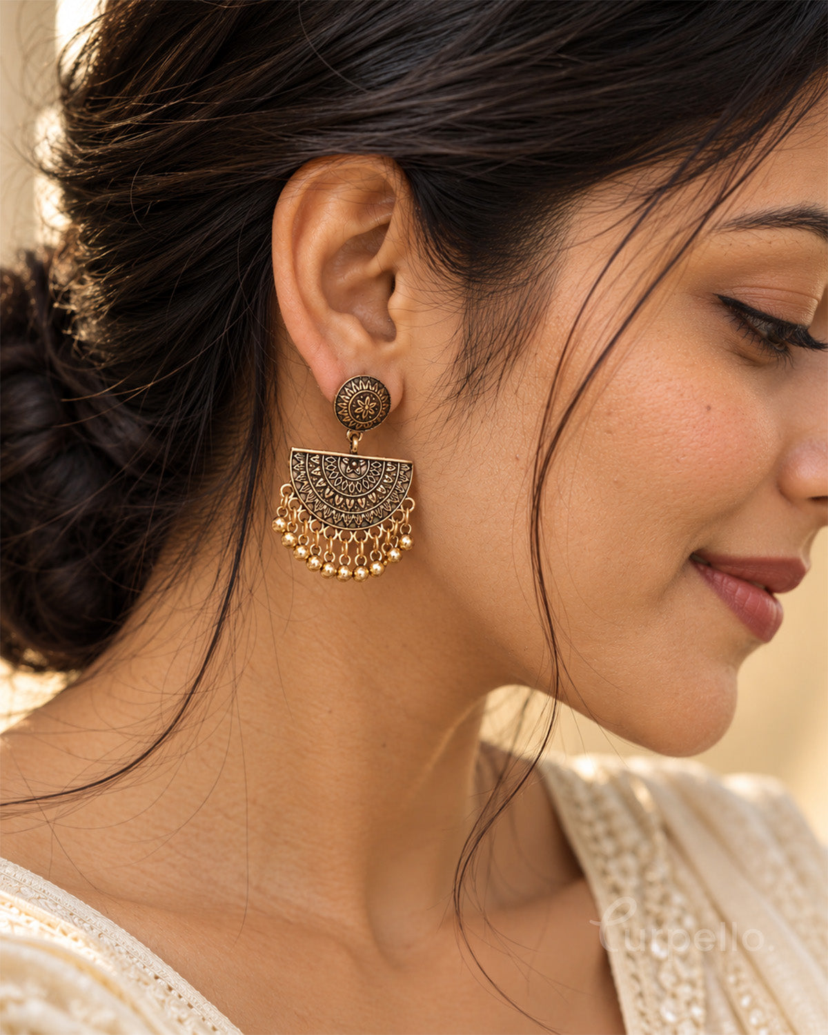 Arunika – Antique Gold Chandbali Earrings