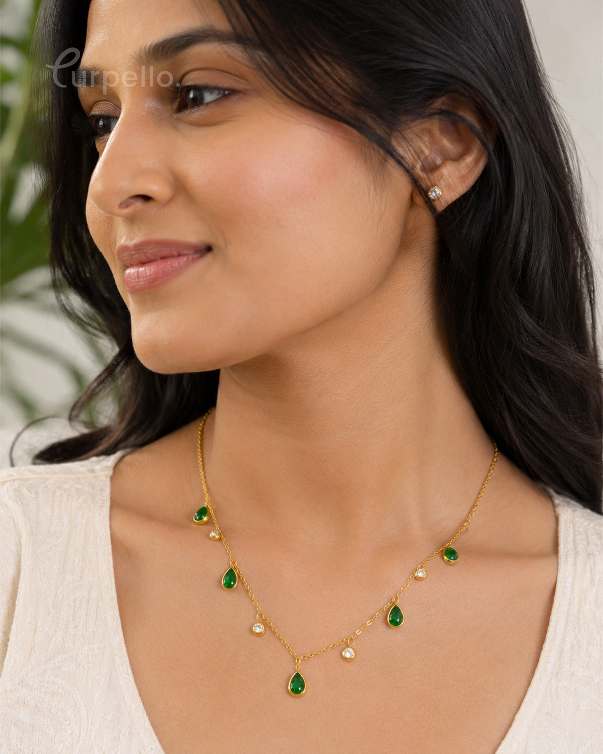 Purpello Premium Anti-tarnish Green Stone Necklace