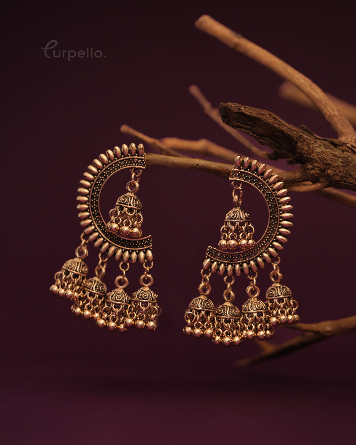 Purpello Antique Crescent Jhumka Earrings