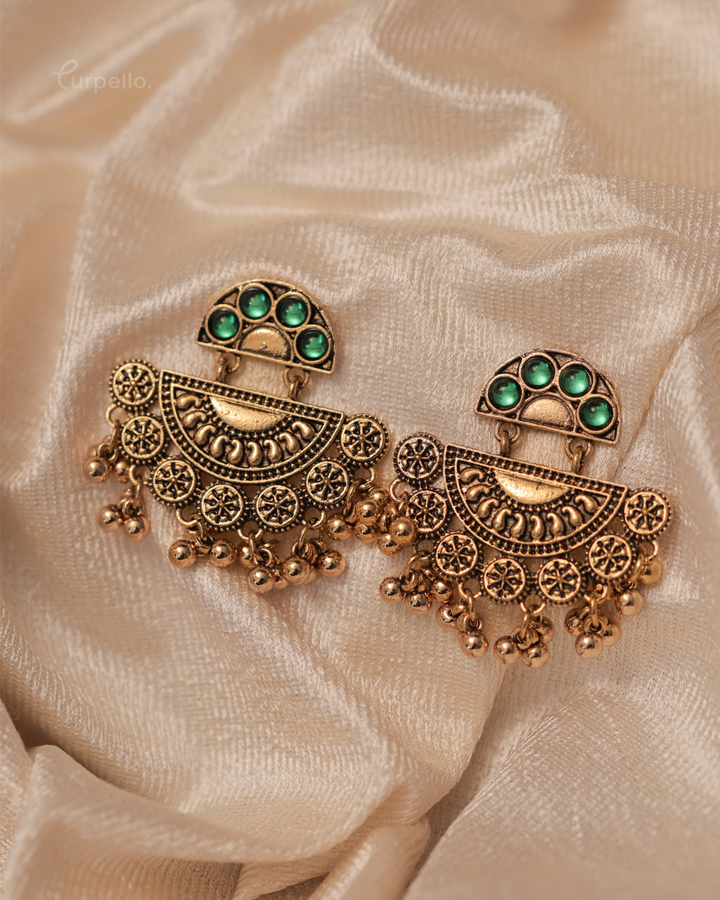 Purpello Antique Half-Moon Jhumka Earrings