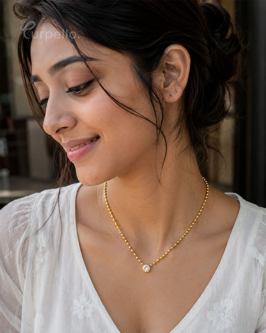 Purpello Minimal stone Pendant Necklace