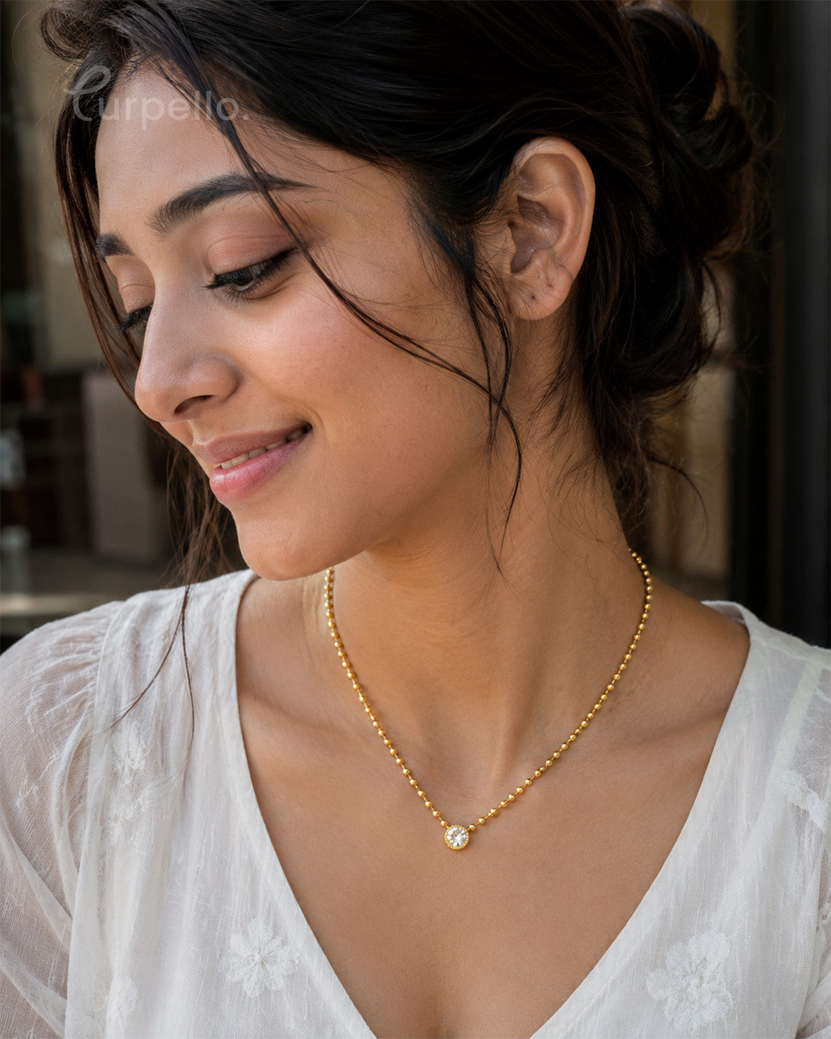 Purpello Minimal stone Pendant Necklace