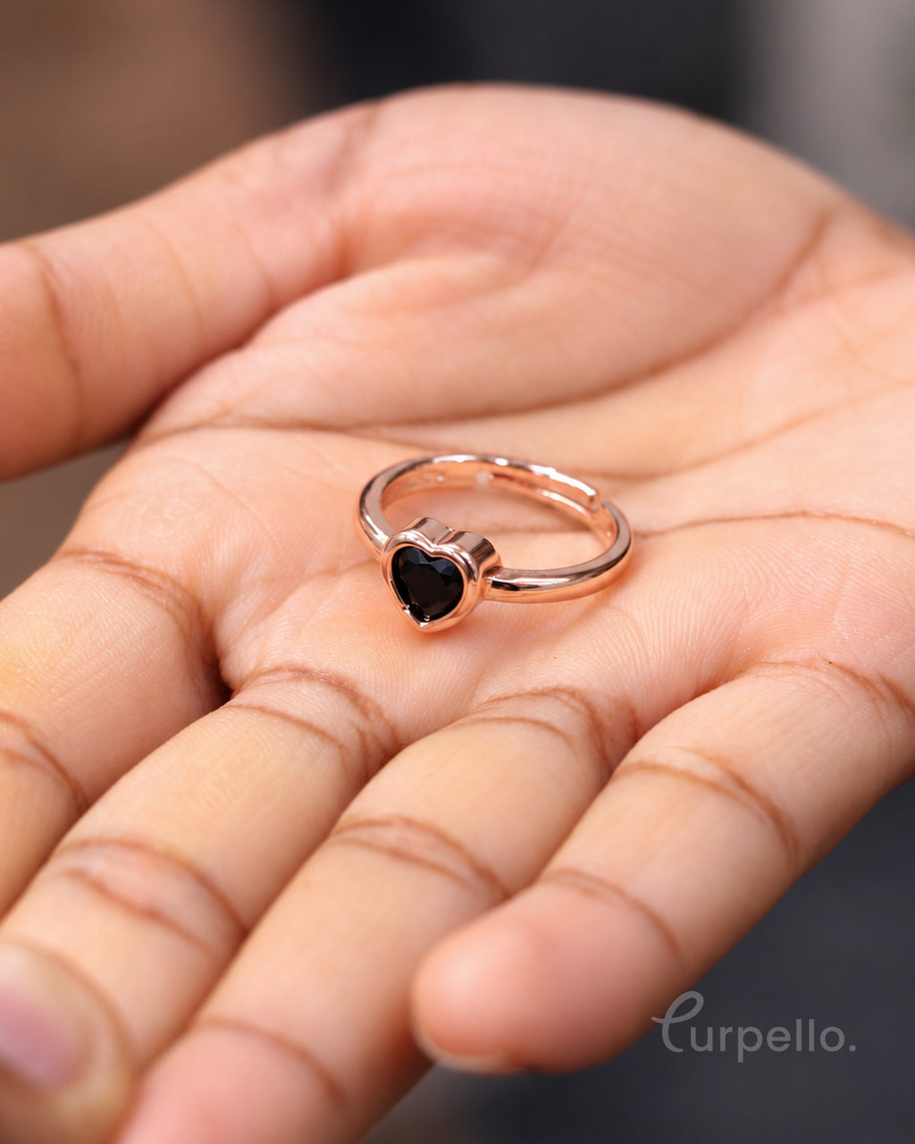 Black Stone Rose Gold Adjustable Ring