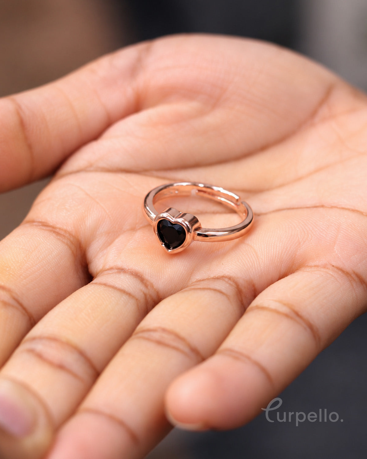 Black Stone Rose Gold Adjustable Ring