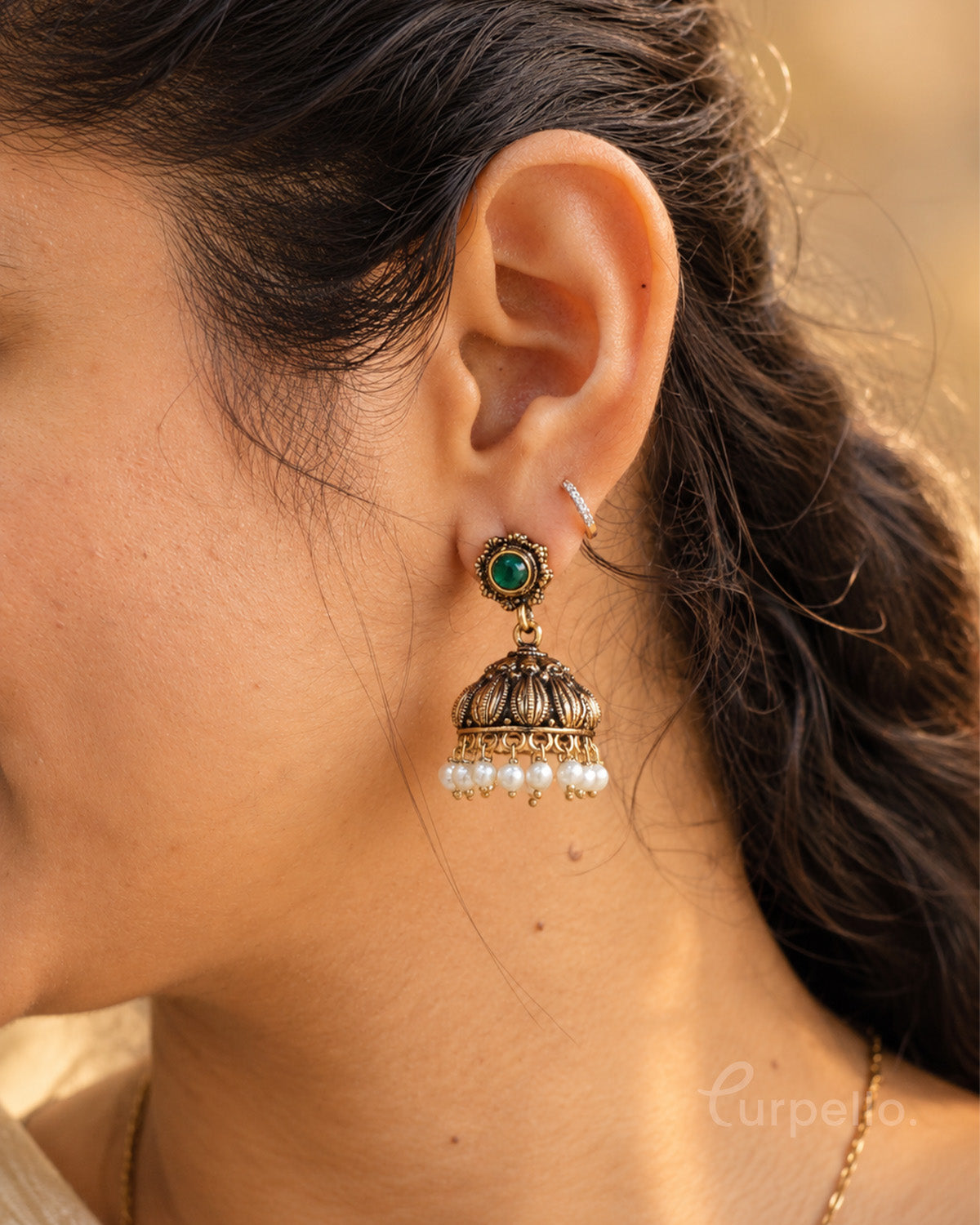 Emerald Heritage Antique Jhumka Earrings