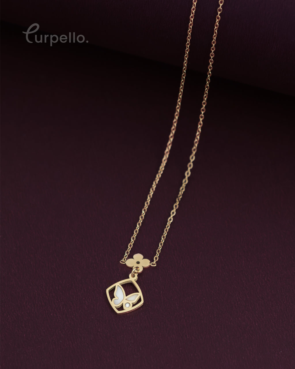 Purpello Butterfly Charm Square Pendant Anti-Tarnish Chain