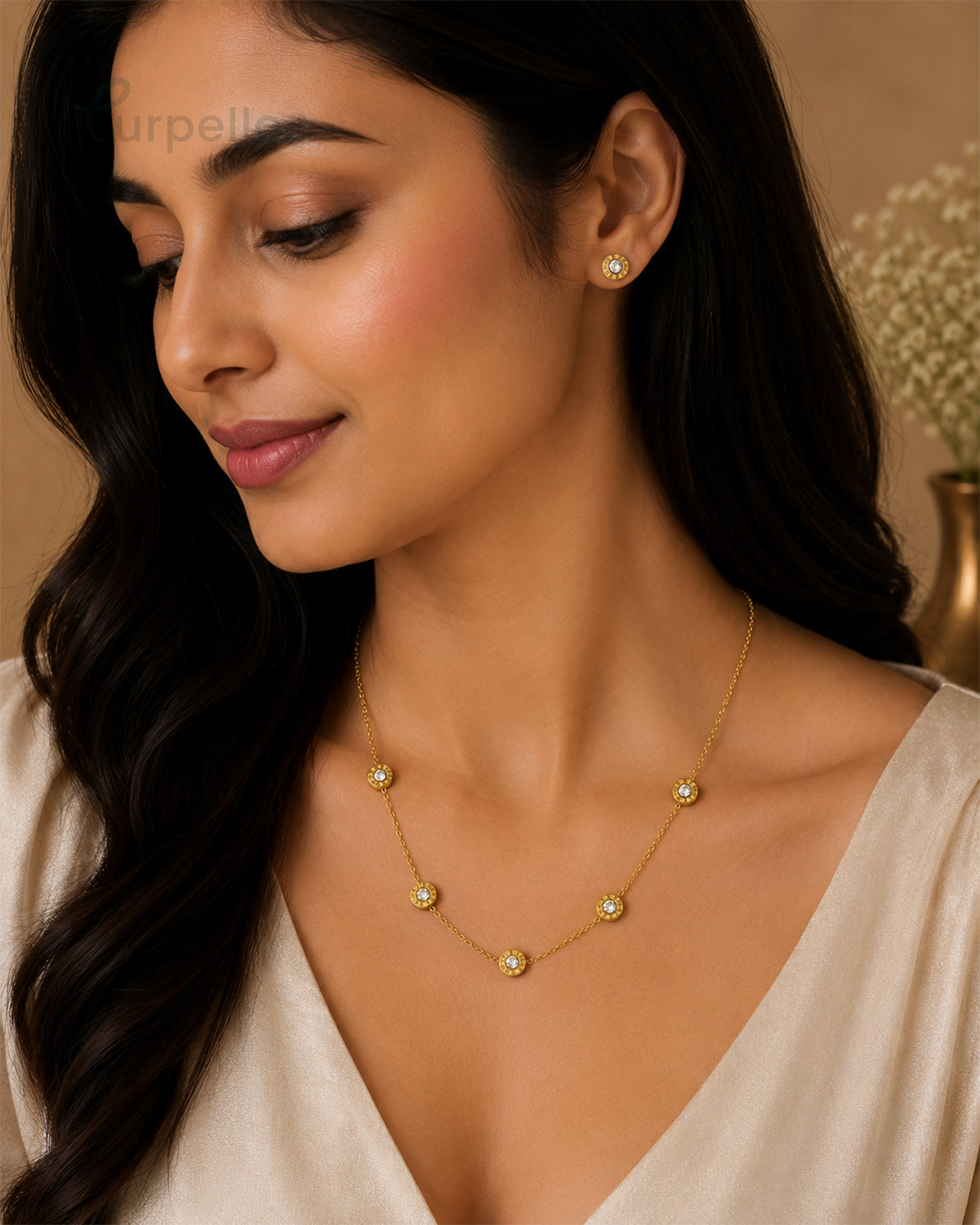 Purpello Celeste Crystal Station Necklace Set