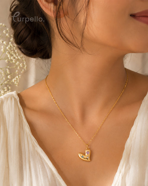 Heart Anti-Tarnish Pendant Necklace with Crystal Accents