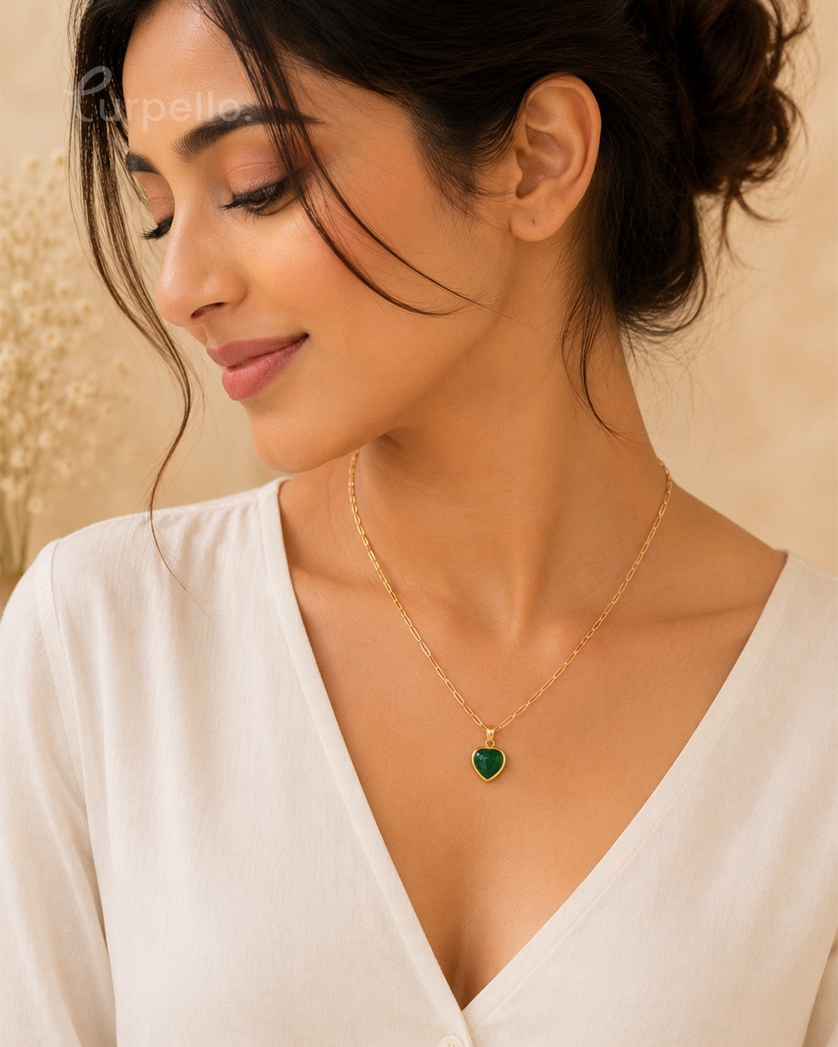 Purpello Green Heart Pendant Necklace