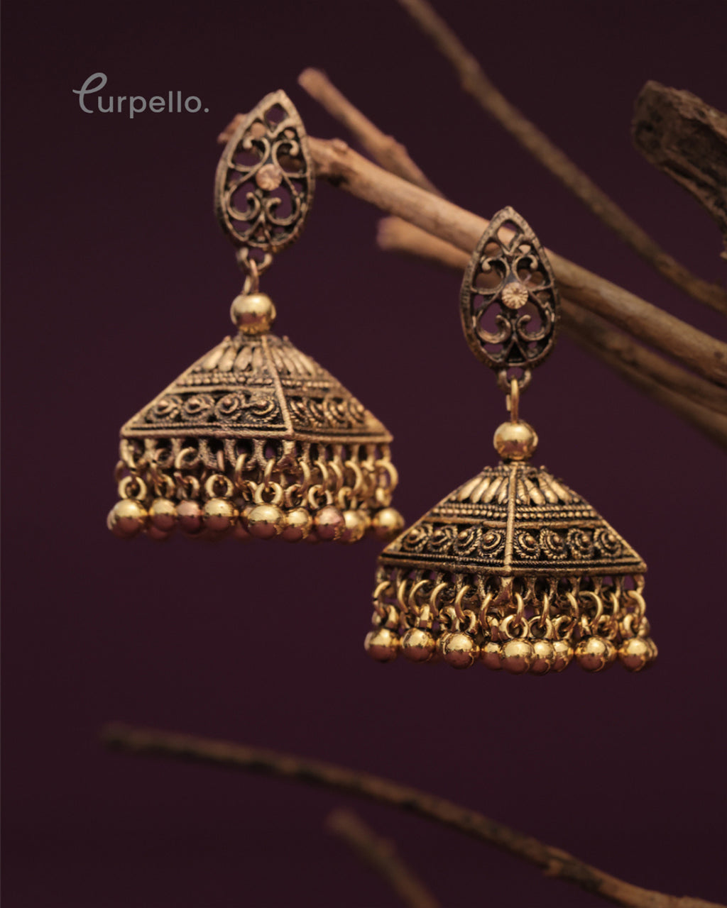 Purpello Antique Geometric Shaped Jhumki