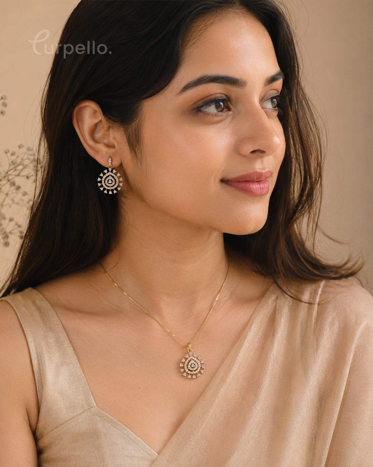 Purpello Radiant Spark Pendant & Earring Set