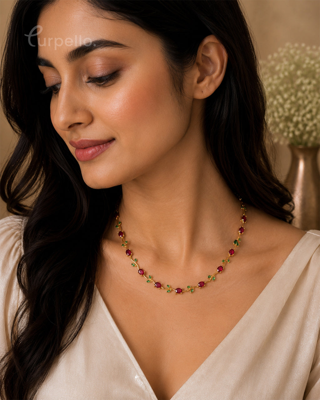 Purpello Ruby Vine Gold-Tone Necklace