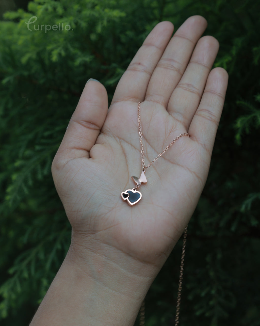 Purpello Heart & Butterfly Pendant Chain