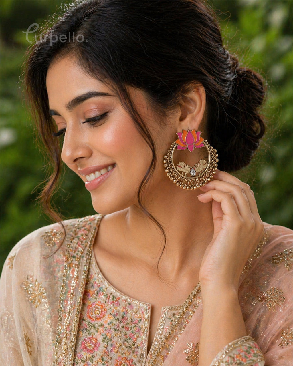 Purpello Lotus Bloom Peacock Jhumka Hoops