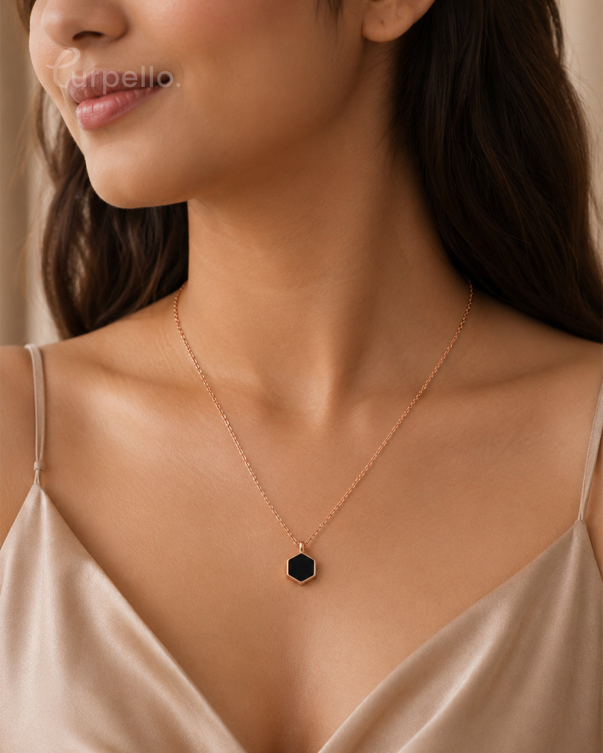 Purpello Rose Gold Hexagon Pendant Chain