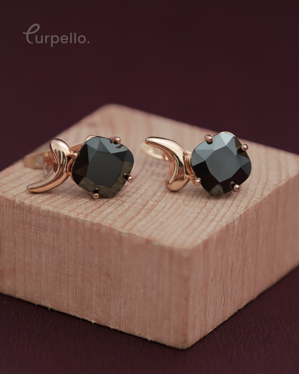 Purpello Midnight Stone Crescent Earrings