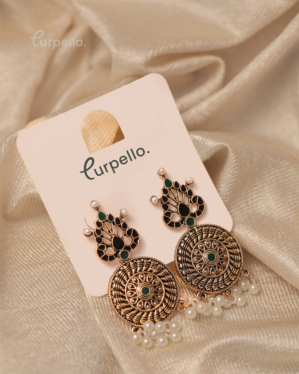 Purpello Antique Hanging Pearl Minakari Earring