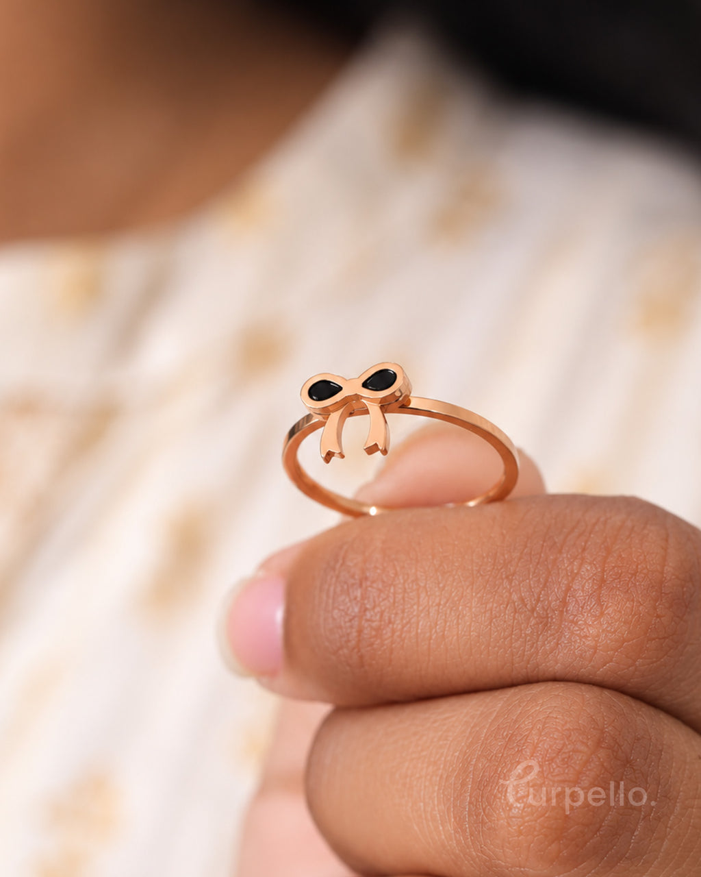 Elegant Black Bow Rose Gold Ring